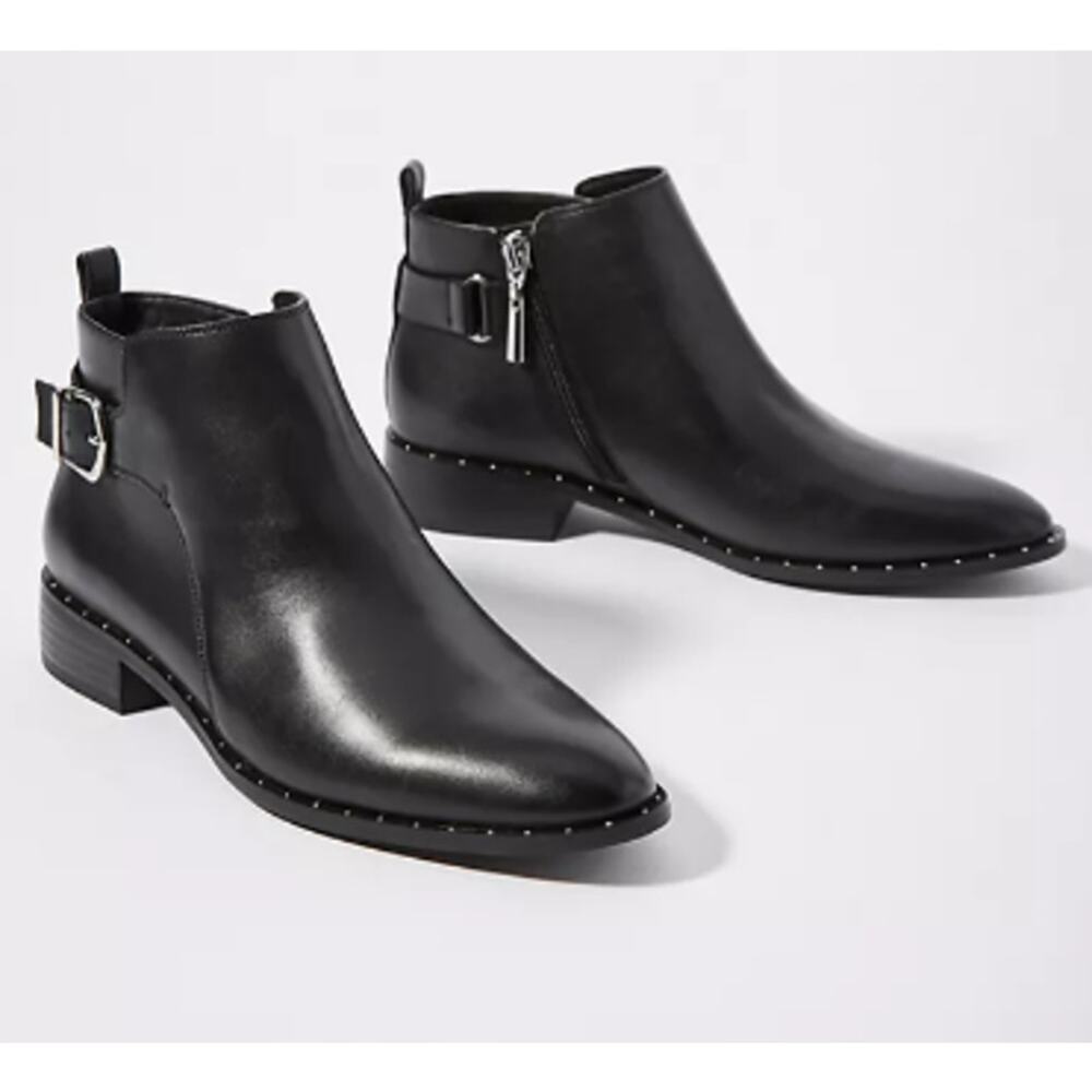 Steven by Steve Madden Chavi Clio Black Leather Buckle Ankle Booties